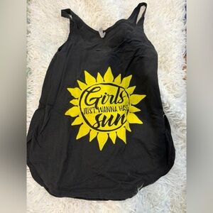 Black Tank Top with Yellow Sunflower Graphic